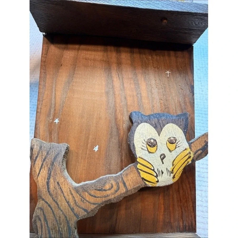 Vintage 1970s Night Owl‎ 3-Teir Wood Wall Letter Key Holder Rack